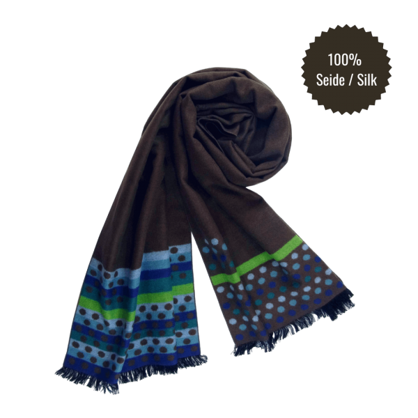 Scarf Shawl Silk Flannel Jacquard braun blue green