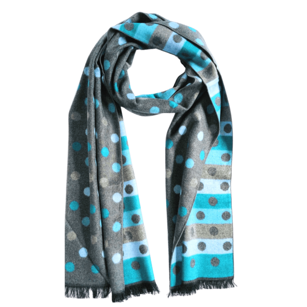 Scarf Shawl 100% Silk Flannel Jacquard Melange Grey Blue Points