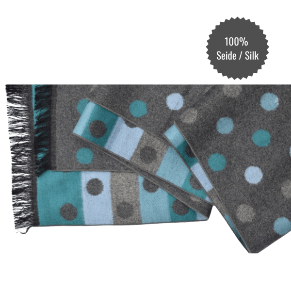 Scarf Shawl 100% Silk Flannel Jacquard Melange Grey Blue Points