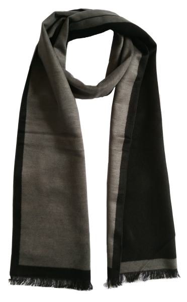 Scarf Shawl 100% Silk Flannel Jacquard Black Grey Narrow