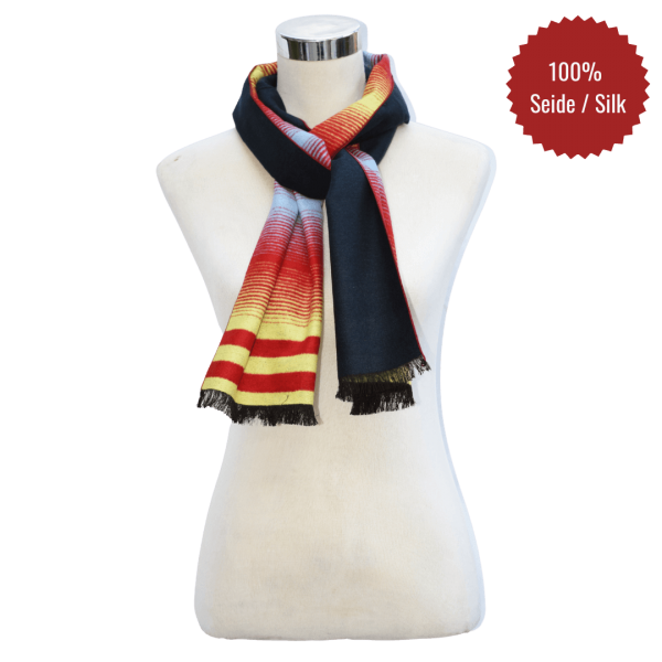 Scarf Shawl 100% Silk Flannel Jacquard Black Red Yellow