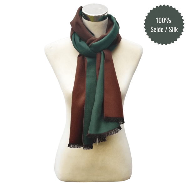 Scarf Shawl Silk Flannel dark braun dark green