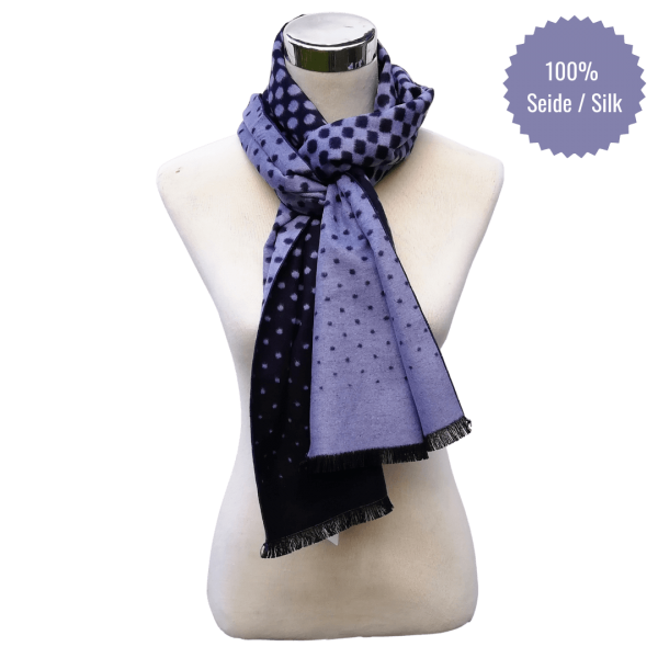 Scarf Shawl Silk Flannel Navy White Points