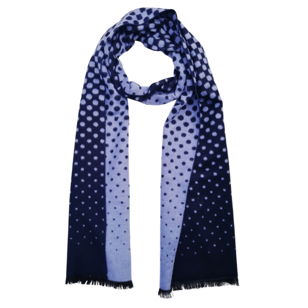 Scarf Shawl Silk Flannel Navy White Points