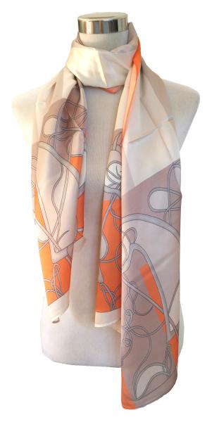 Scarf 100% Silk Satin Classicism Beige Orange Braun