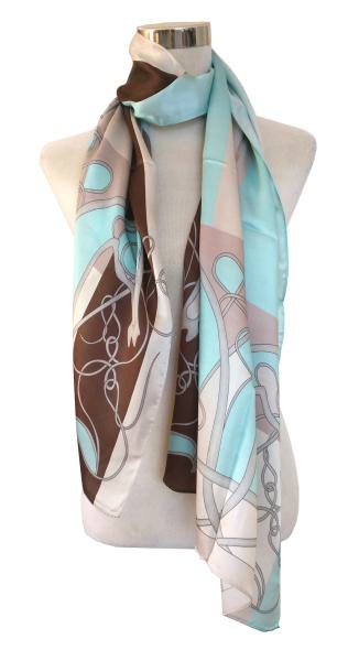 Scarf 100% Silk Satin Classicism Turquois Braun Beige