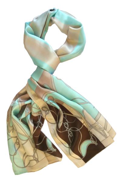 Scarf 100% Silk Satin Classicism Turquois Braun Beige