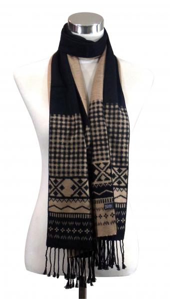 Scarf Shawl 100% Silk Flannel Jacquard Black Beige