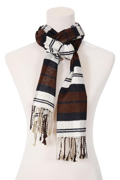Schal 100% Seide Seidenflanell Jacquard Braun Schwarz Weiß