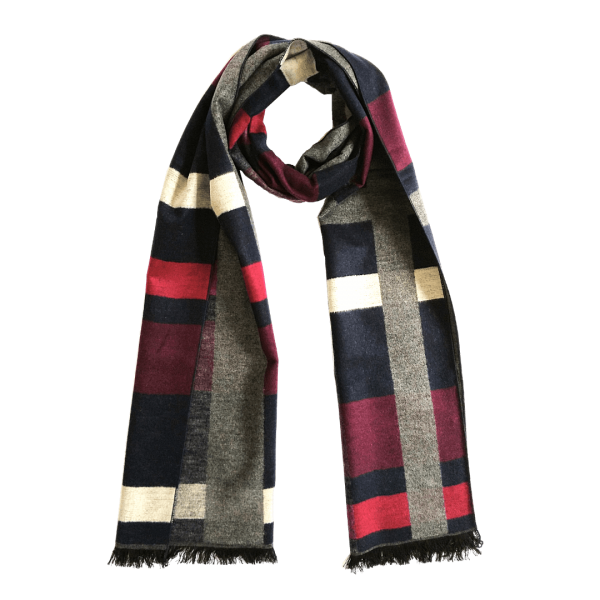 Scarf Shawl 100% Silk Flannel Jacquard Melange Dark-Navy Dark-Red Lila Grey