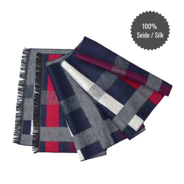 Scarf Shawl 100% Silk Flannel Jacquard Melange Dark-Navy Dark-Red Lila Grey