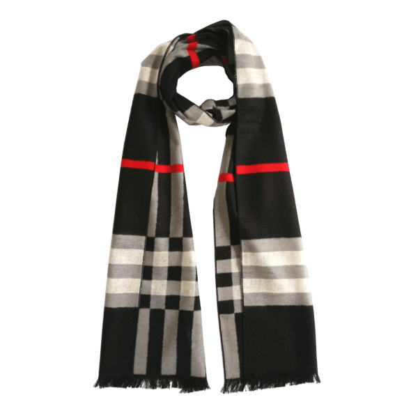 Scarf Shawl 100% Silk Flannel Jacquard Black Red Grey