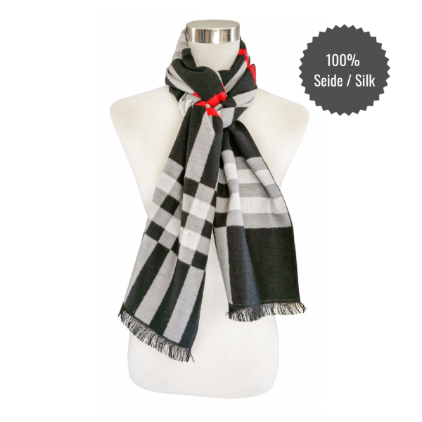 Scarf Shawl 100% Silk Flannel Jacquard Black Red Grey