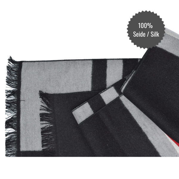 Scarf Shawl 100% Silk Flannel Jacquard Black Red Grey