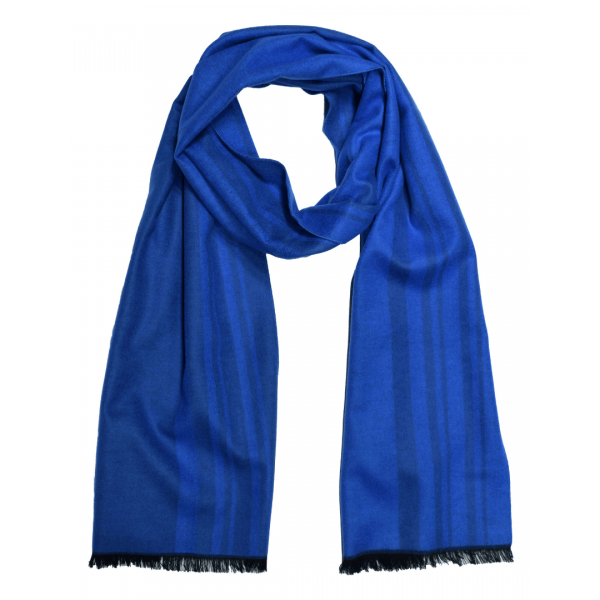 Scarf Shawl 100% Silk Flannel Jacquard Blue - extra long