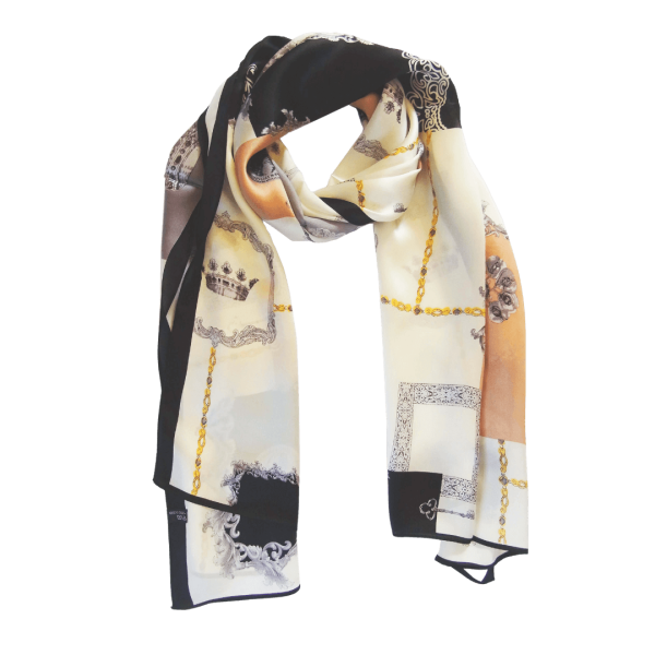 Scarf 100% Silk Satin Classicism Beige Braun Black