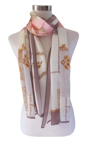 Scarf 100% Silk Satin Classicism Beige Braun Pink