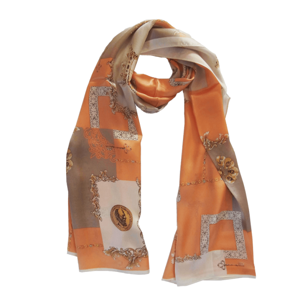 Scarf 100% Silk Satin Classicism Beige Braun Orange