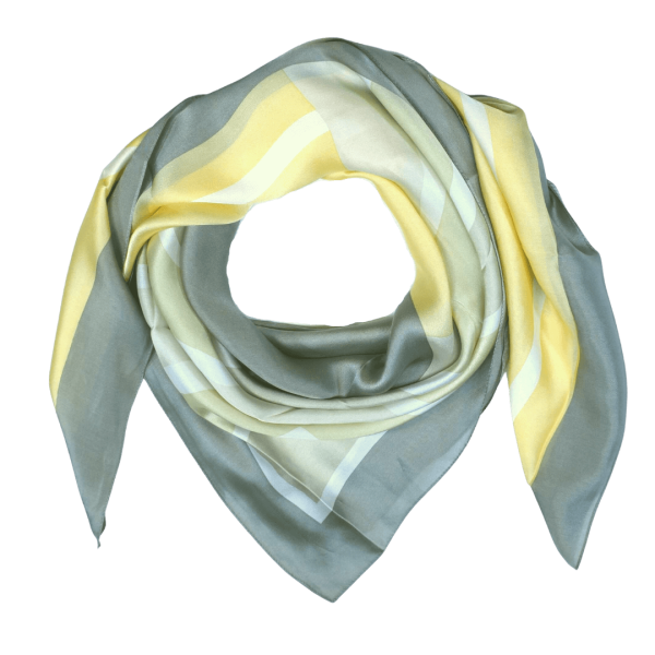 Foulard Shawl Silk Satin 110X110 Oliv Green Grey Yellow