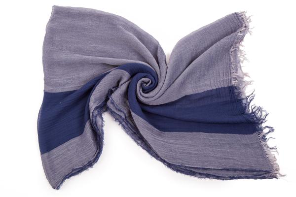 Schal 100% Baumwolle Einfarbig Knitterfalten Blau Grau