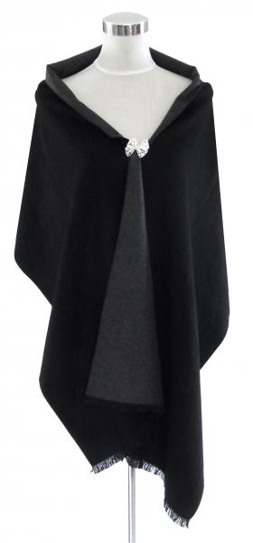 Shawl Scarf 100% Silk Flannel Jacquard Melange 200X45 cm Uni-Color Black Anthracite