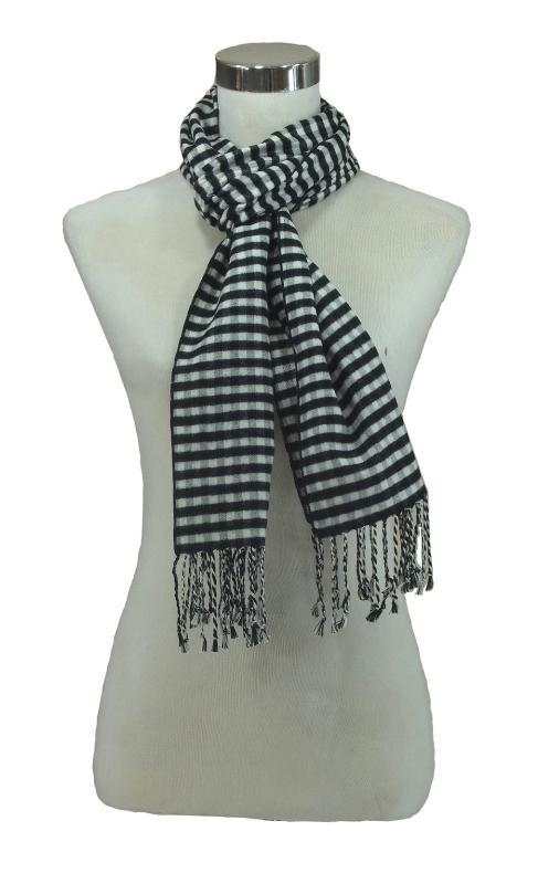 Scarf Shawl 100% Silk Flannel Jacquard Black Grey White Square