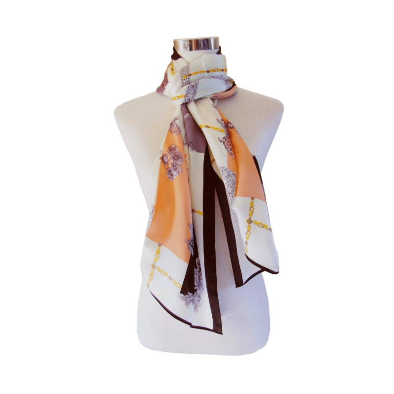 Scarf 100% Silk Satin Classicism Beige Braun Black