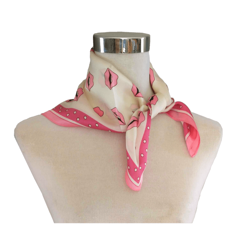 Foulard Shawl Silk Satin Lips Points Beige Pink