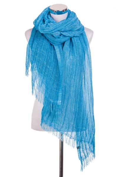 Blauer Leinen Schal mit Knitterfalten