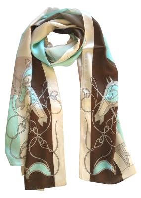 Scarf 100% Silk Satin Classicism Turquois Braun Beige