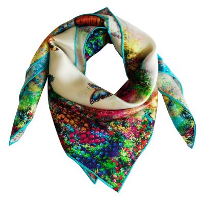 Nickituch Seide Satin Schmetterling bunt