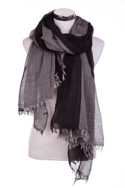 Schal 100% Baumwolle Einfarbig Knitterfalten Schwarz Grau