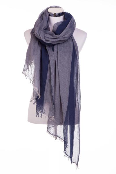 Schal 100% Baumwolle Einfarbig Knitterfalten Blau Grau