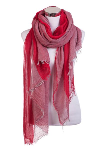 Schal 100% Baumwolle Einfarbig Knitterfalten Rot Grau